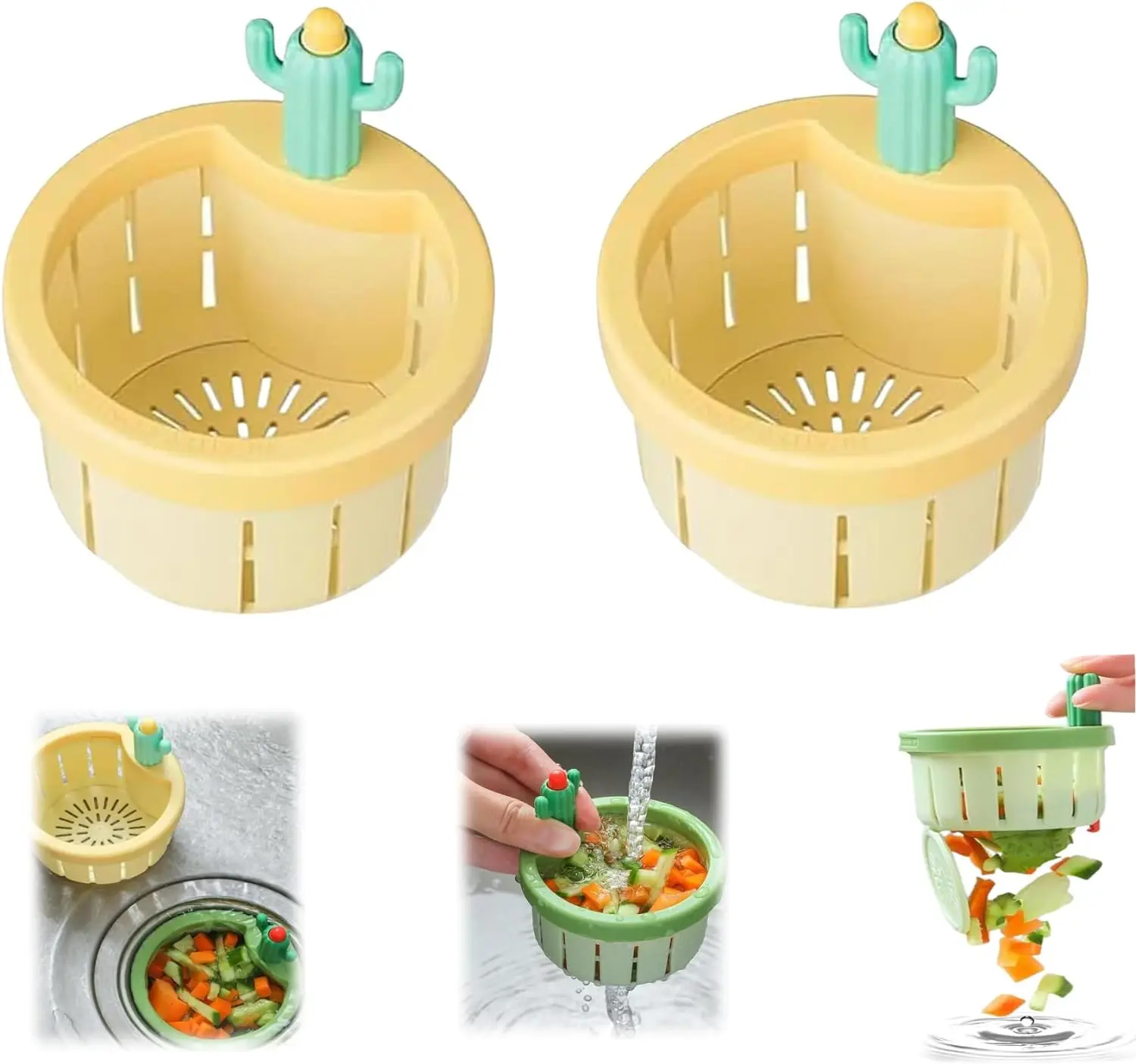 Cactus Kitchen Sink Drain Strainer Self-Cleaning Kitchen Sink Strainer, Press Automatic Dumping Basket Multi- Filter Net Lifting