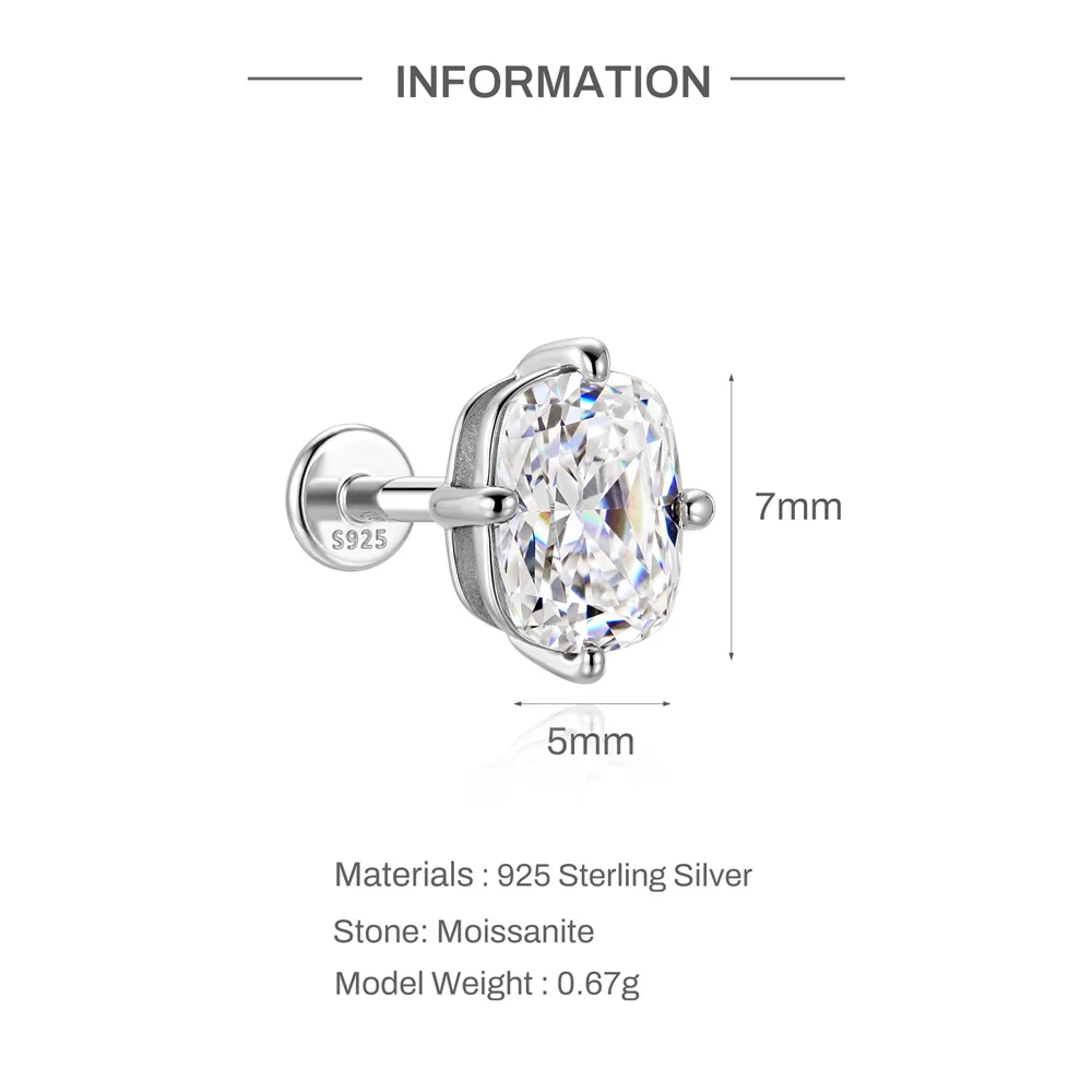 AIDE 925 Sterling Silber Klassischer Moissanit-Ohrstecker mit flacher Rückseite für Damen, 1 Karat, geometrische Form, Hochzeitsschmuck – Detail 37