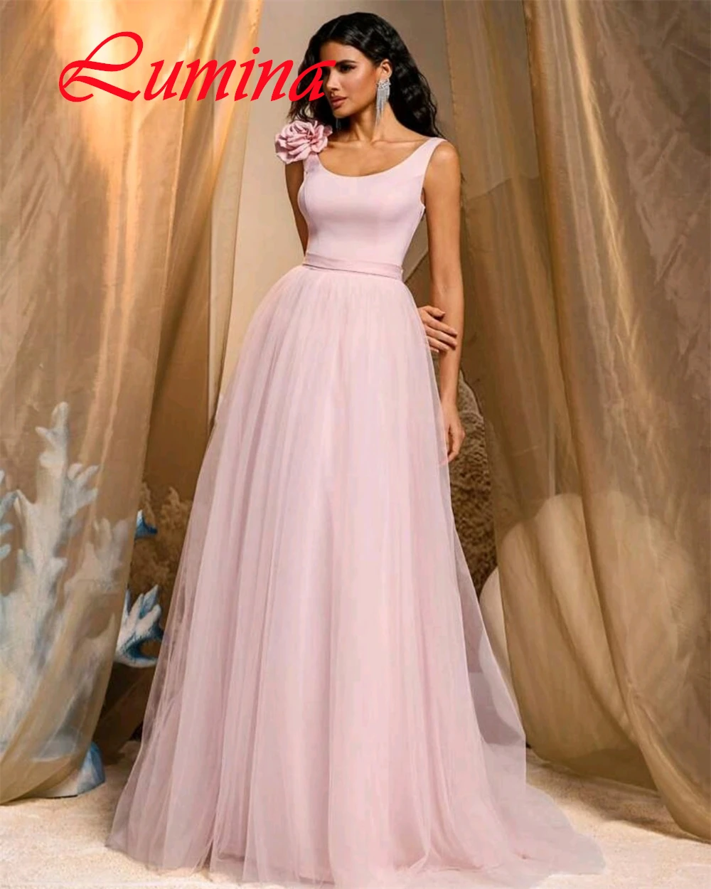 Maßgeschneidertes klassisches rosa Organza-Abendkleid, exquisites Partykleid mit U-Ausschnitt und Spaghettiträgern, zartes, rückenfreies Heimkehrkleid