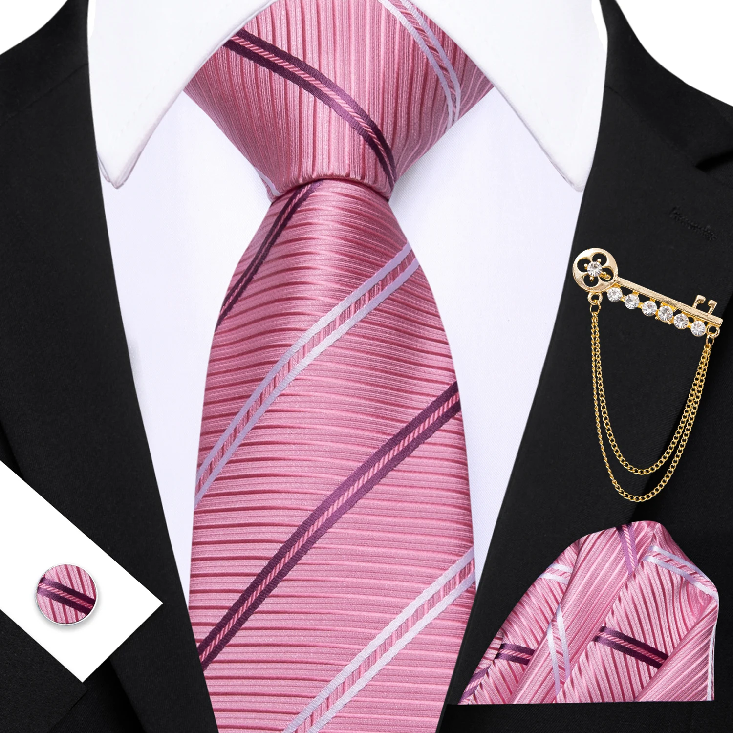 Men's Fashion Striped Blue Gol - Pocket Square Set review and price