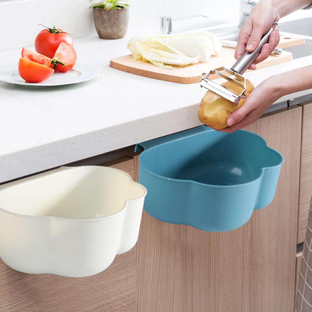 

3pcs Storage Basket Garbage Basin Creative Shaped Hanging Trash Can Kitchen Cabinet Door Pp Plastic Large Capacity Easy Clean