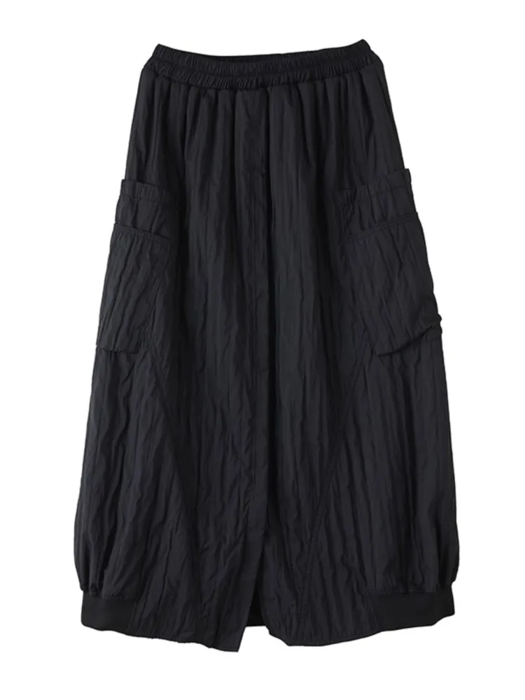 오버사이즈 가을 스커트 여성용 불규칙한 스플릿 루즈 플리츠 패션 엘라스틱 하이웨이스트 여성 스커트 캐주얼 롱 스커트