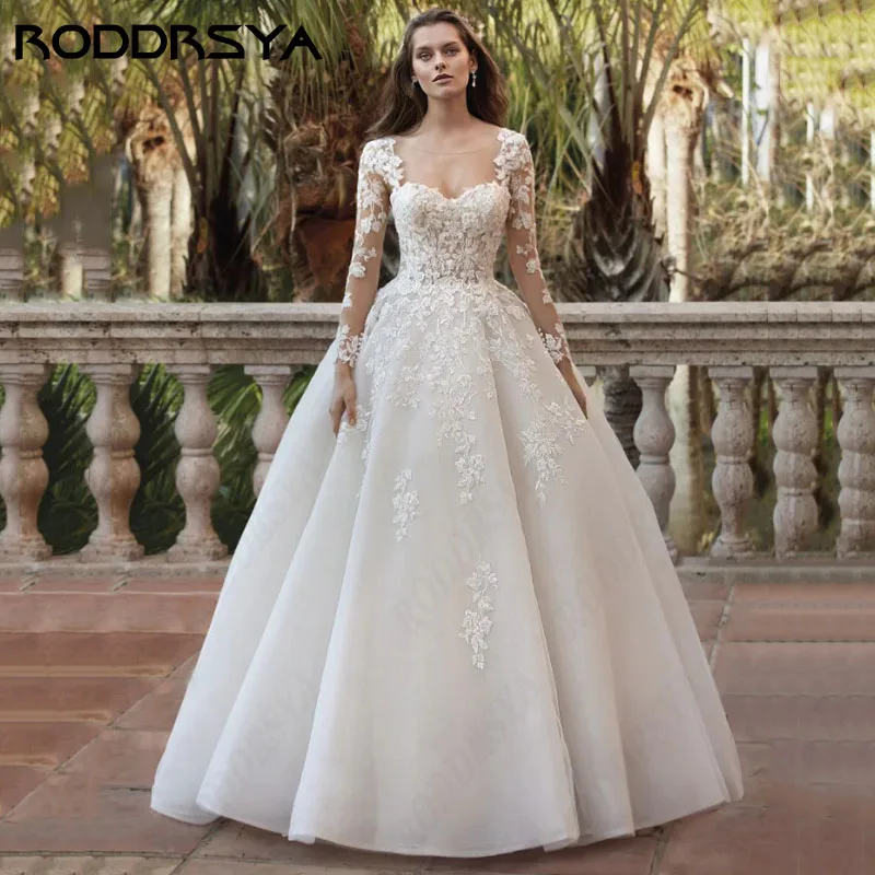 

RODDRSYA Princess Wedding Dresses Gorgeous Scoop Long Sleeve vestidos de novia 2024 Elegant A-line Lace Up Back Custom Made