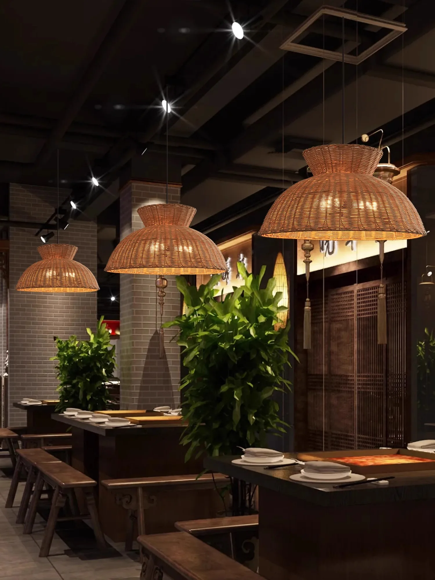 New Hotel Decoration Rattan Chandelier Modern Creative Homestay Study Retro Lighting Lamps Ring Light Personality Innovation