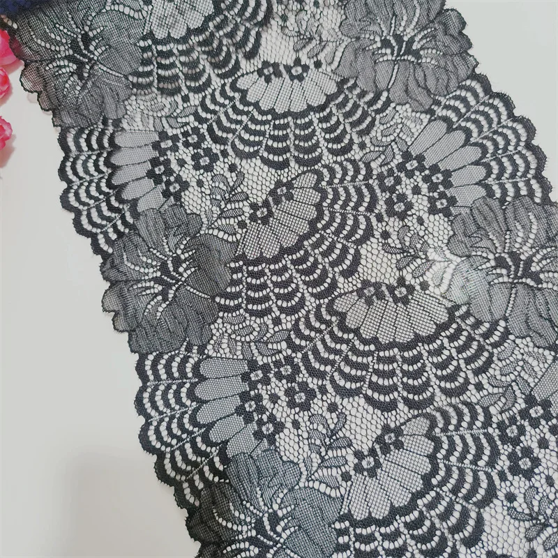 2023 22CM Black Wide Elastic Mesh Lace Embroidery Knitted Fabric For Dress Sewing Accessories Used On Dress And Clothes