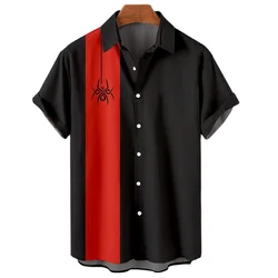 Camisa de praia havaiana com estampa aranha 3D masculina, manga curta, blusa neutra, tops casuais ao ar livre, novo, 3XL