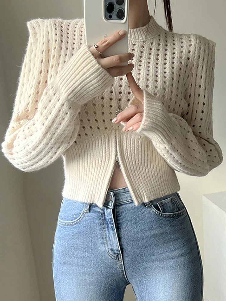 AOSSVIAO Women Y2k Crochet Knit Hollow Out Crop Top Long Sleeve Shrug Sweater Mesh Cover Ups Vent Streetwear Pullover Women