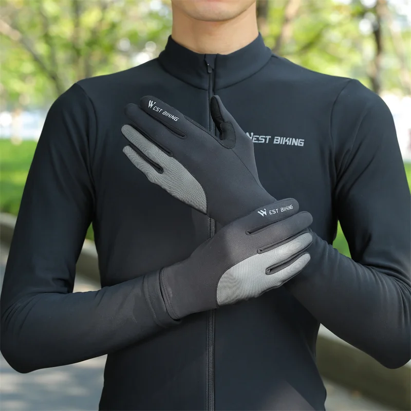 WEST BIKING Reflective Cycling Gloves Touch Screen Spring Autumn Full Finger Gloves Anti-slip Breathable MTB Road Bike Gloves