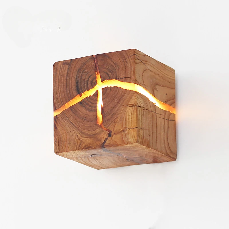 

Split Wood Grain Wall Lamp Creative Corridor Wall Sconce Led Lamp Square Nordic Solid Wood Loft Decor Wall Bedside Lamp