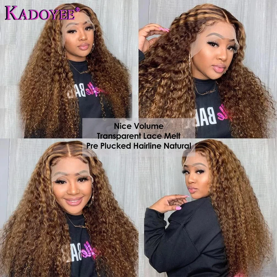 Wig rambut manusia renda depan terang Wig rambut manusia pra-pencabutan Ombre madu keriting dalam Wig rambut manusia pirang untuk wanita 13x4 renda Frontal