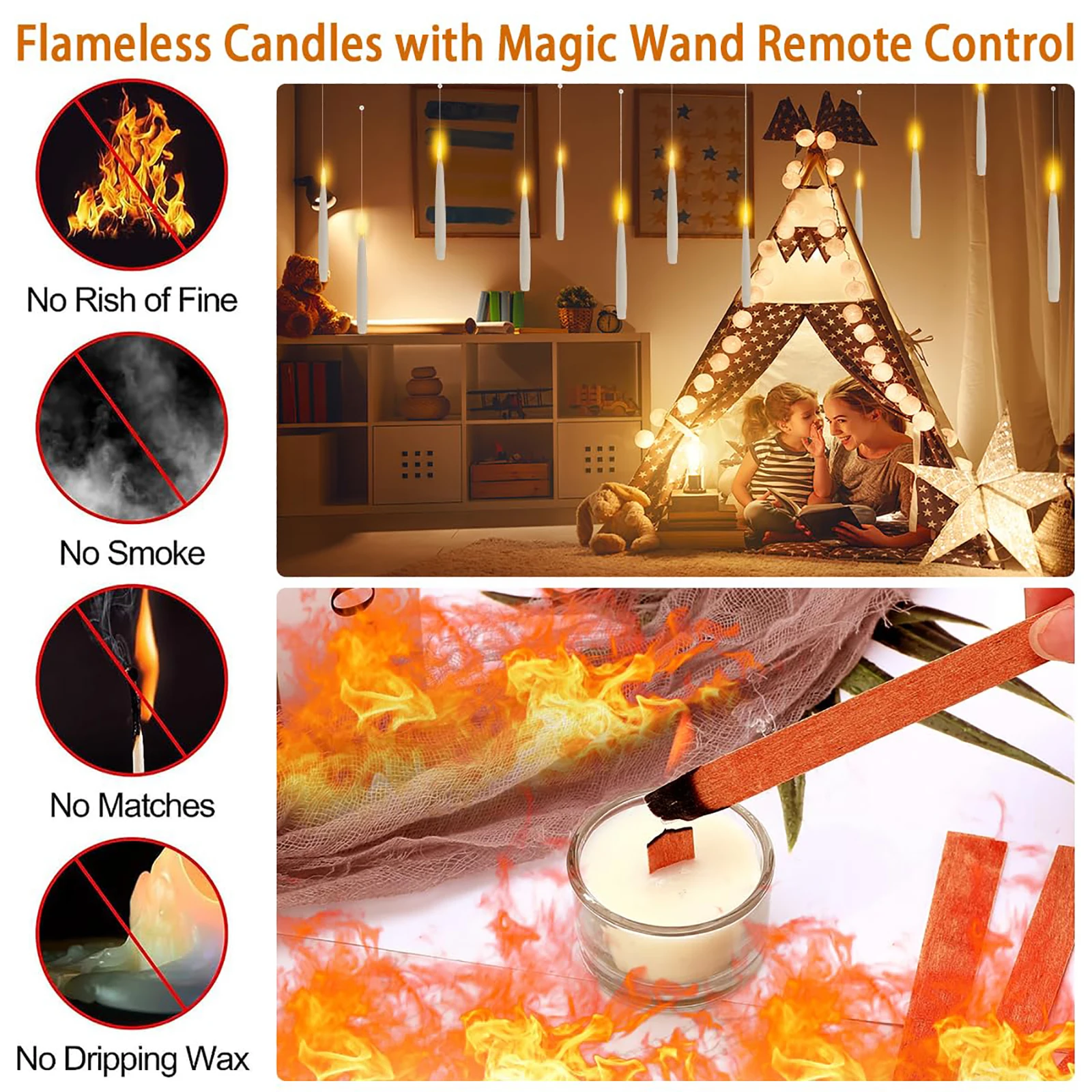 10-200Pcs Floating Candles with Wand Christmas Decorations Magic Hanging Candles Flameless Floating Candle LED Battery Operated