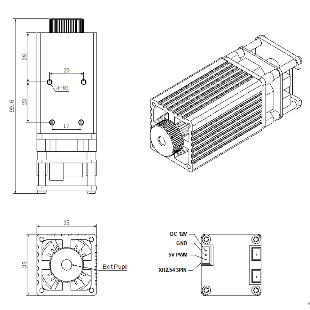 LT-20W-A de árbol láser, módulo láser de 4W, 450nm TTL, cabezal grabador de luz azul para corte láser, grabado en madera, herramienta de creación DIY