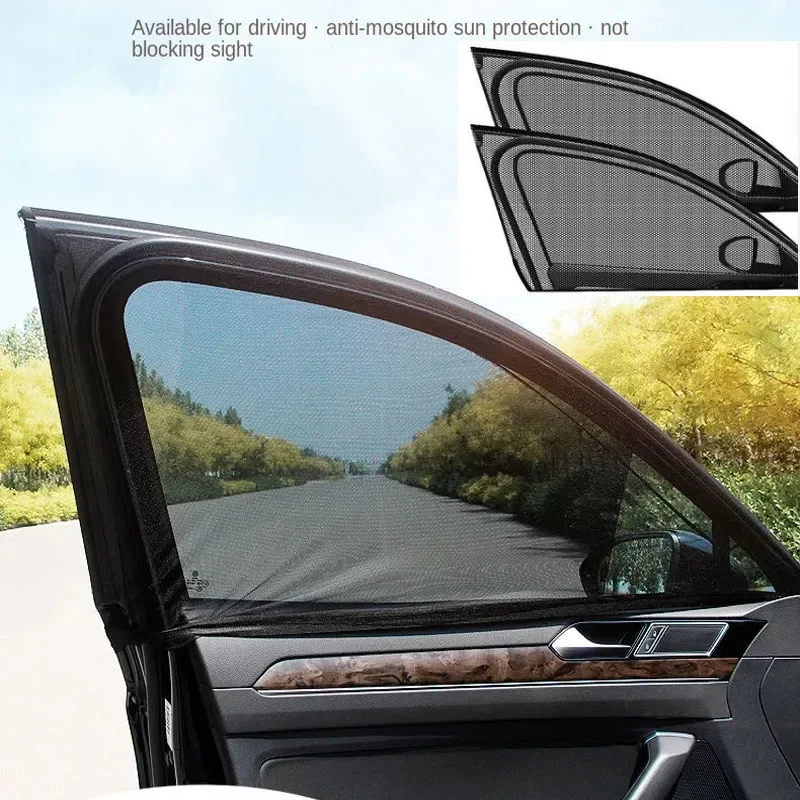 

4pcs Car Window Sunshade UV Protect Shield Mesh Prevent Mosquito Sunshine Privacy Protection Foldable Curtain Net for Sedan