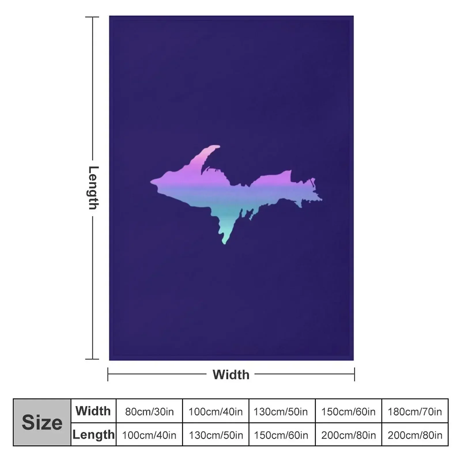UP Upper Peninsula Blue Green Pink Purple Ombre Graphic Yooper 906 Throw Blanket