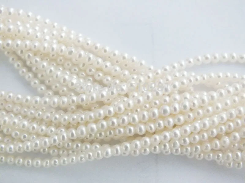 5pcs  2.5mm High Quality White Round Freshwater Pearl String 15