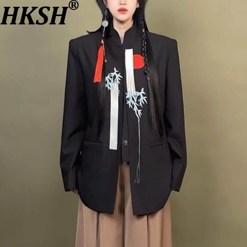 HKSH Women Chic Blazer Chinese Style Embroidery Stand Collar Elegant Fashion High Street Trendy Jacket New Spring Autumn HK20319