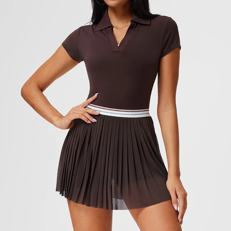 Women 2 Piece Tennis Skirt Set High Waisted Pleated Golf Outfits Athletic Sports Running Pickleball Skirt with Pockets Polo Top 4