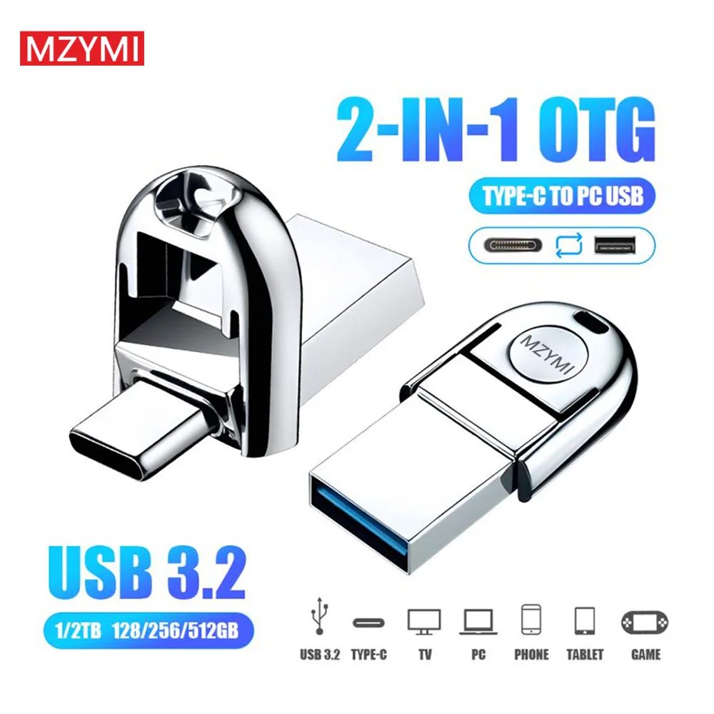 

MZYMI USB3.2 Flash Drive 2-in-1 Type-C Pen Drive 2TB High-Speed Metal 1TB Thumb Usb PenDrive U Disk For Memory Data Storage