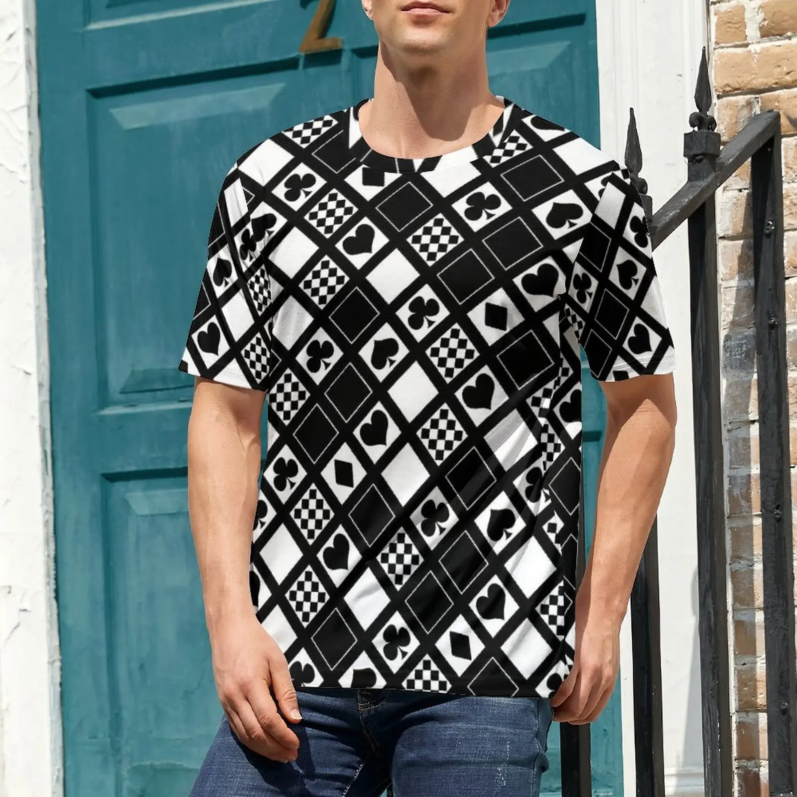Casino Playing Cards T Shirt For Couple Hearts Crosses Print O Neck T-Shirts Summer Tops Short Sleeves Streetwear Big Size Tees