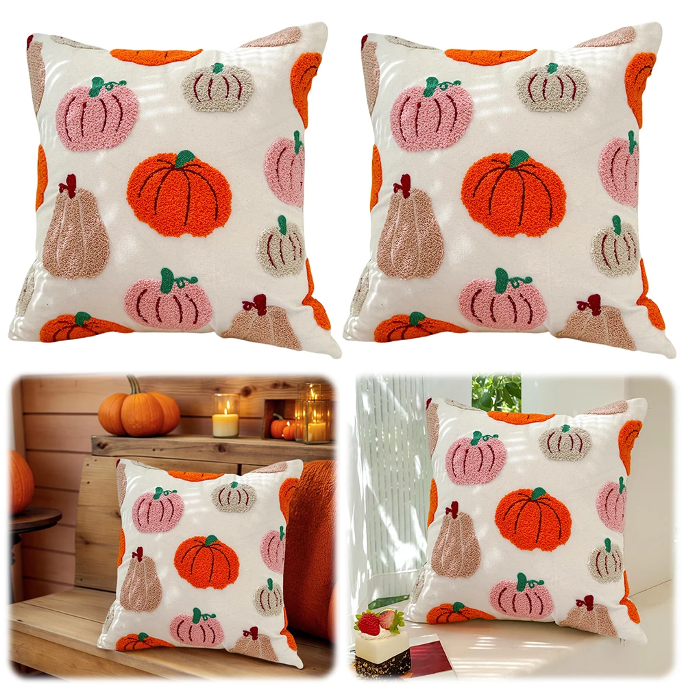 Halloween Throw Pillow Covers 18x18 Inch Orange Pumpkin Throw Cushion Covers Pumpkin Fall Throw Pillow Covers for Sofa Bed Couch
