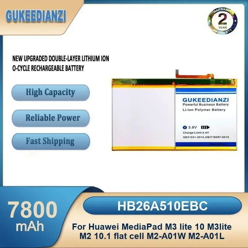 

HB26A510EBC 7800mAh High Capacity Tablet Battery For Huawei MediaPad M3 lite 10 M3lite M2 10.1 flat cell M2-A01W M2-A01L