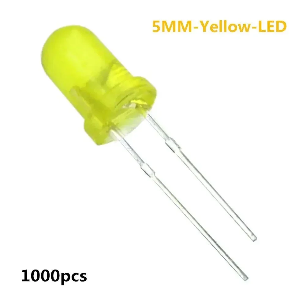 원형 LED 다이오드 5mm 모듬 키트, 흰색 녹색 빨간색 파란색 노란색 DIY 발광 다이오드 F5, 1000 개