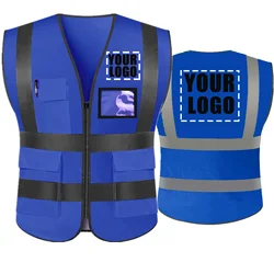 Gilet di sicurezza riflettente logo stampato personalizzato gilet da cantiere maglia traspirante traffico tuta fluorescente protettiva oversize