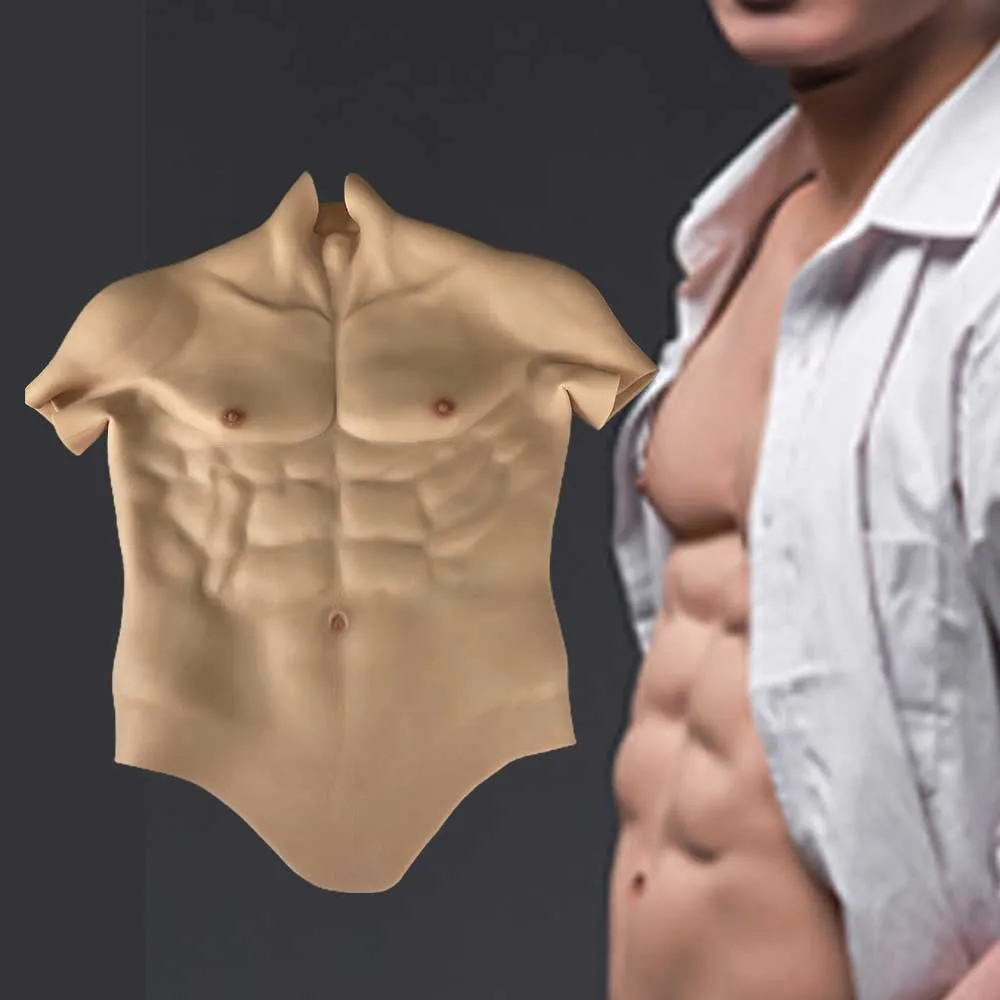 

4900G False Chest For Woman To Man Fake Abs Cover Belly For Crossdresser Realistic Silicone Muscles Female Cosplay Costumes