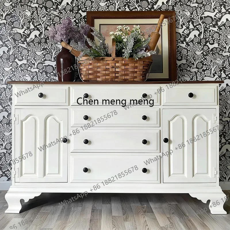 

Cream wind white solid wood porch cabinet Floor-to-ceiling multi-drawer storage decorative cabinet