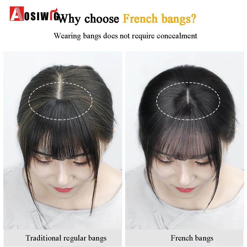 AOSI Synthetic 3D French Bangs Wig Female Natural Seamless High Temperature Hairpiece Head Top Replacement Cover White Hair Fake