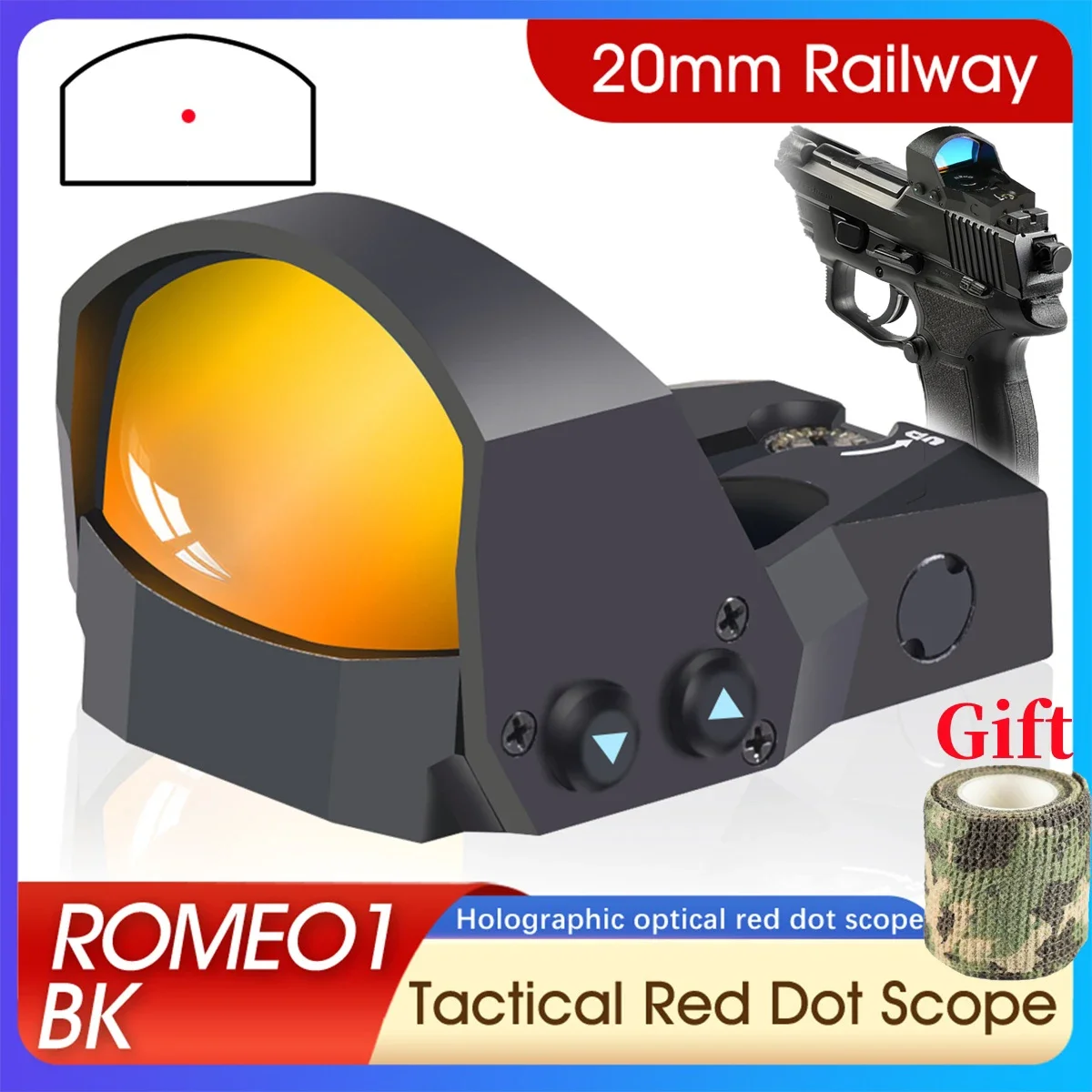 

Mini ROMEO1 Red Dot Sight Tactical 1x30mm Open Red Dot Sight 3MOA Hunting Optics Reflex Rifle Scope Airsoft with Full Markings