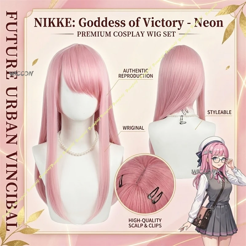 

Anime Game GODDESSS Game VICTORYSS Cosplay Neon Kawaii Wigs Pink Long Straight Hair White Colored Inner Hair Synthetic Hair 코스프레