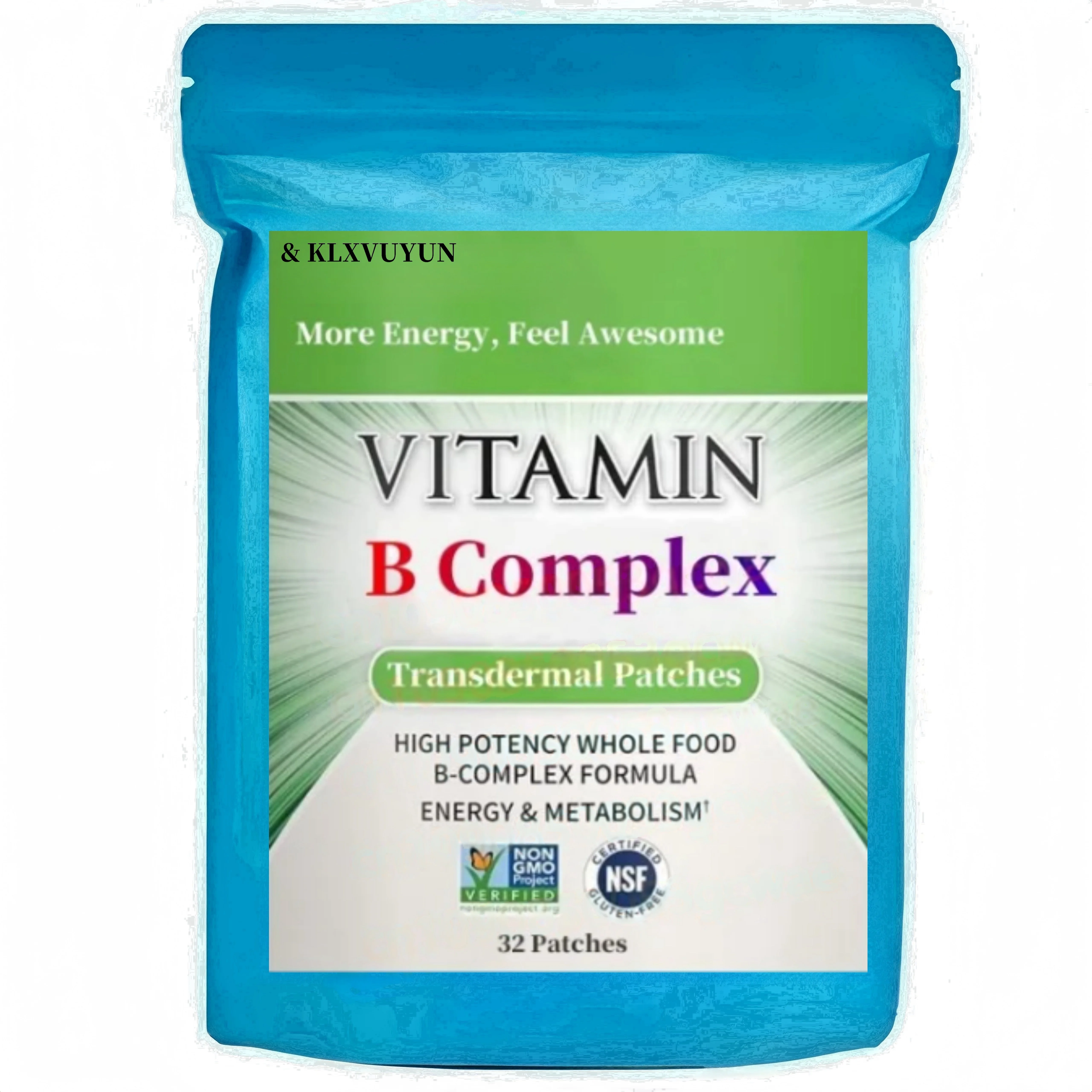 Vitamin B Complex Transdermal Patches, with Vitamin B2, B1, B3, B6, B12, Biotin and Probiotics, Heart, Brain and Nerve Support