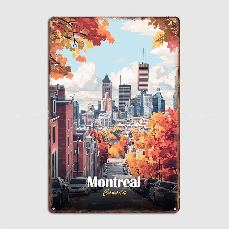 Montreal City Scenery in Autumn Poster Metal Sign Room Decor Wall Custom Bedroom Indoor Home Wall Decor Posters Room Decoration