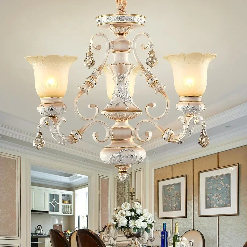 Simple European American Chandelier Living Room Lamp Resin Garden Duplex Building Bedroom Dining  Atmospheric Crystal Light