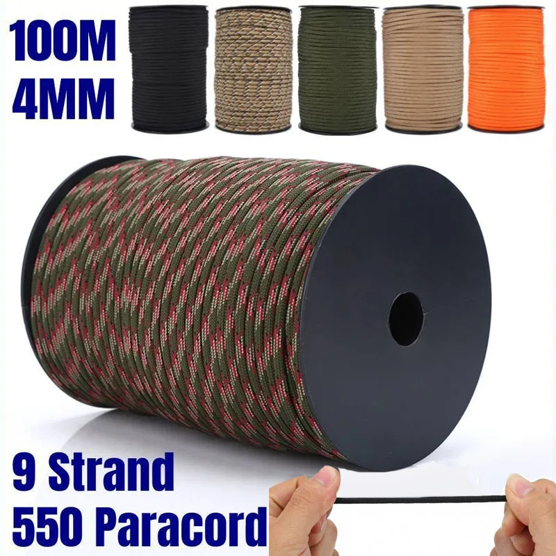 Paracord Rope 100M 50M 30M 9 Strand 4mm Parachute Cord Outdoor Camping Mountaineering Survival Gear DIY Bracelet Tent Line