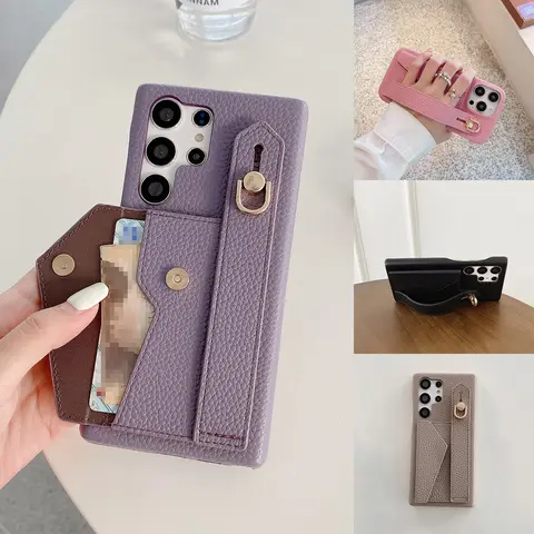Wrist Strap Wallet Case For Samsung Galaxy S21 FE S22 S23 Plus Note 20 Ultra A52 A53 A54 Luxury Card Holder Leather Cover