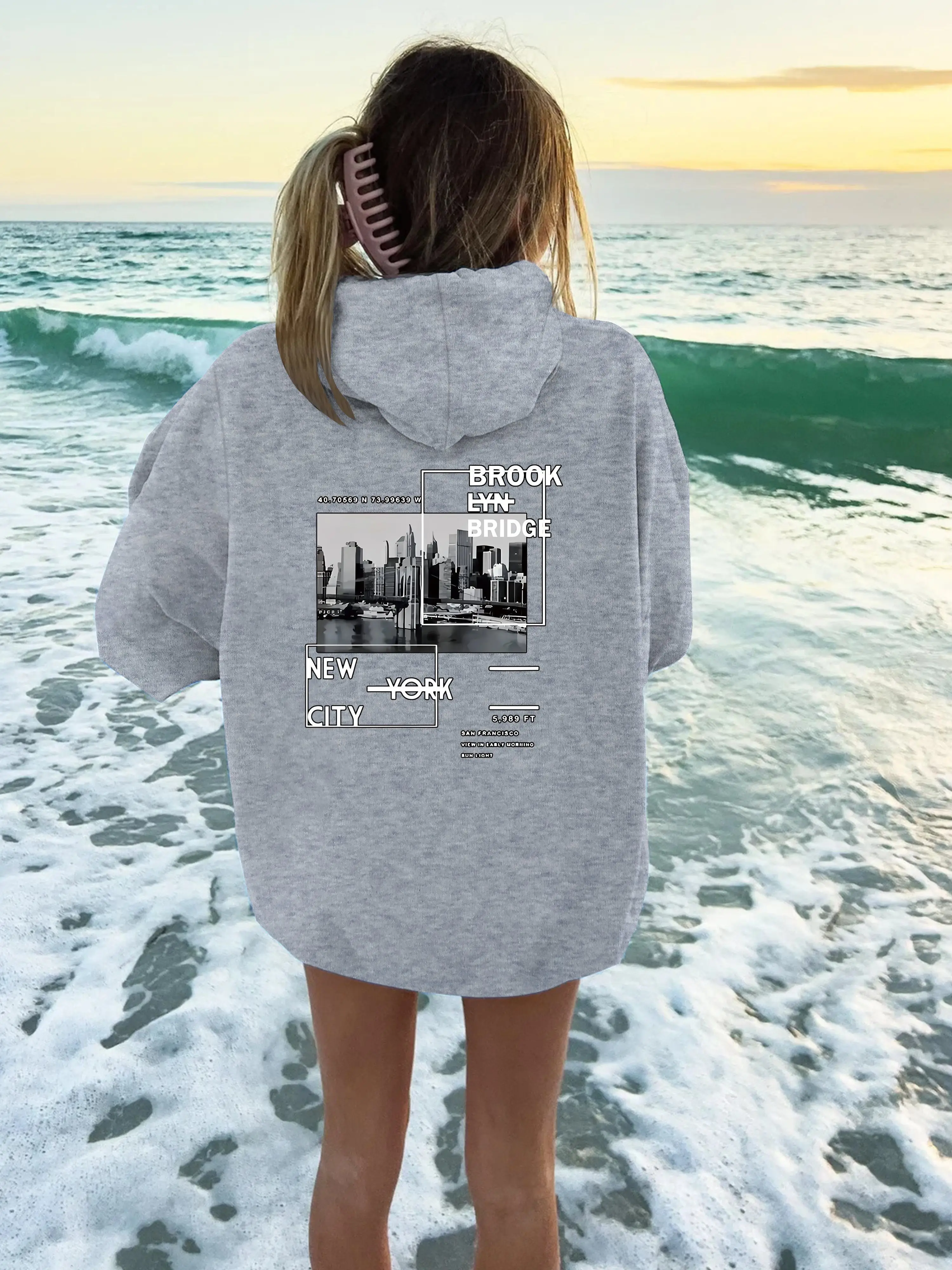 Felpe con cappuccio da uomo e da donna in cotone autunno e inverno con stampa grafica New York Casual Outdoor Street Sports Marchio di allenamento allentato