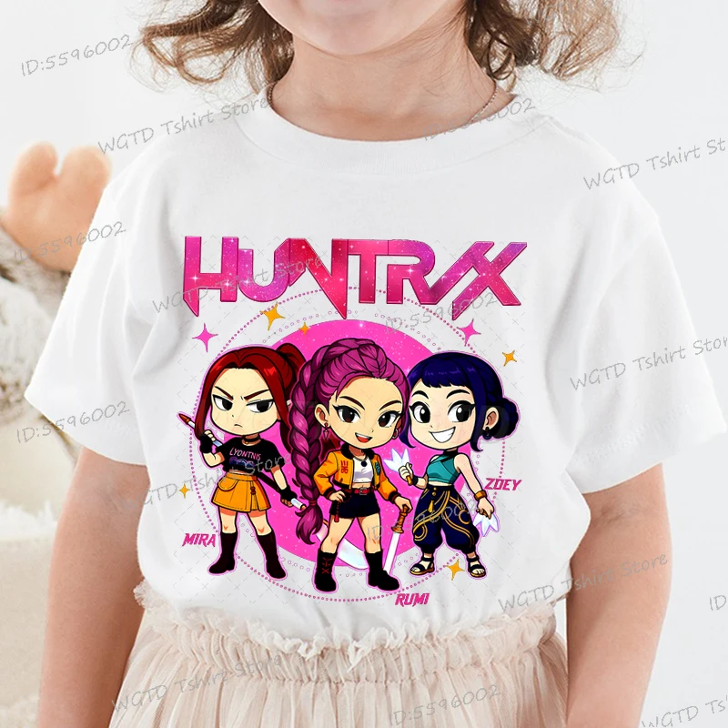 

Модная повседневная детская футболка KPop Hunters Demon Hunters, футболка для девочек, забавный милый подарок для фанатов, хлопковая футболка, детская одежда с героями мультфильмов