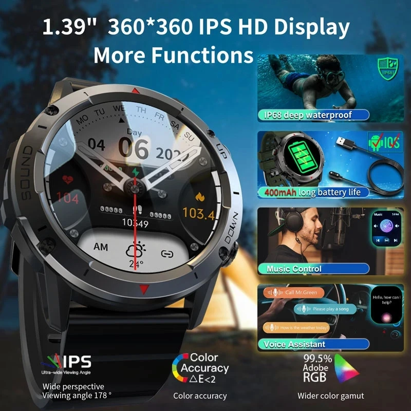 NX9 Smartwatch Impermeável Para Homens, Rastreador De Fitness, Chamada Bluetooth, Android, Huawei, iOS, 1.39 "HD, 2023