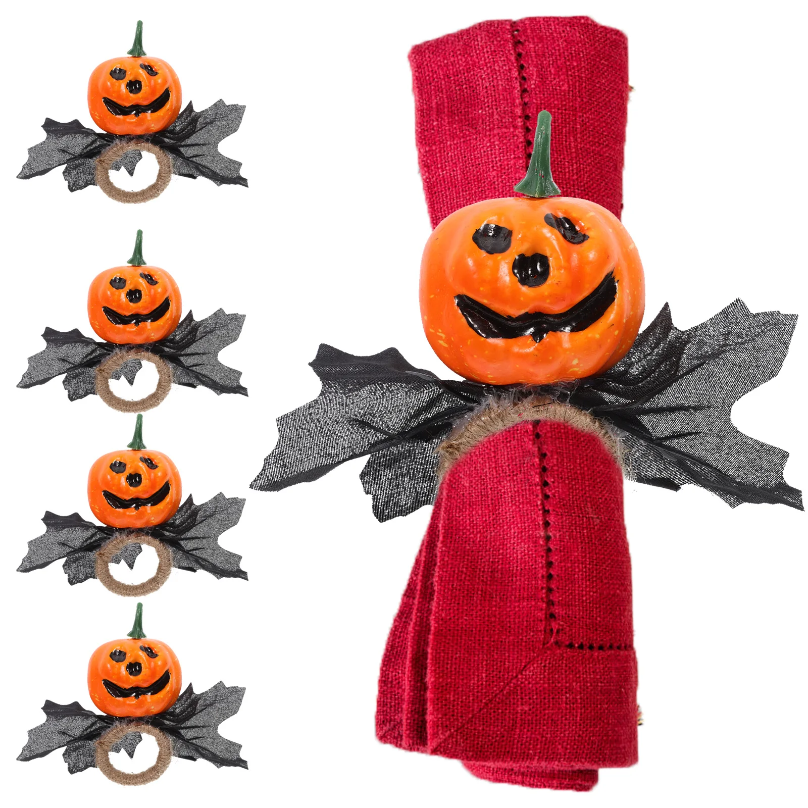 

4Pcs Pumpkin Napkin Rings Cute Lightweight Halloween Table Buckle Reusable Napkin Holder for Dining Decor Serviette Buckles