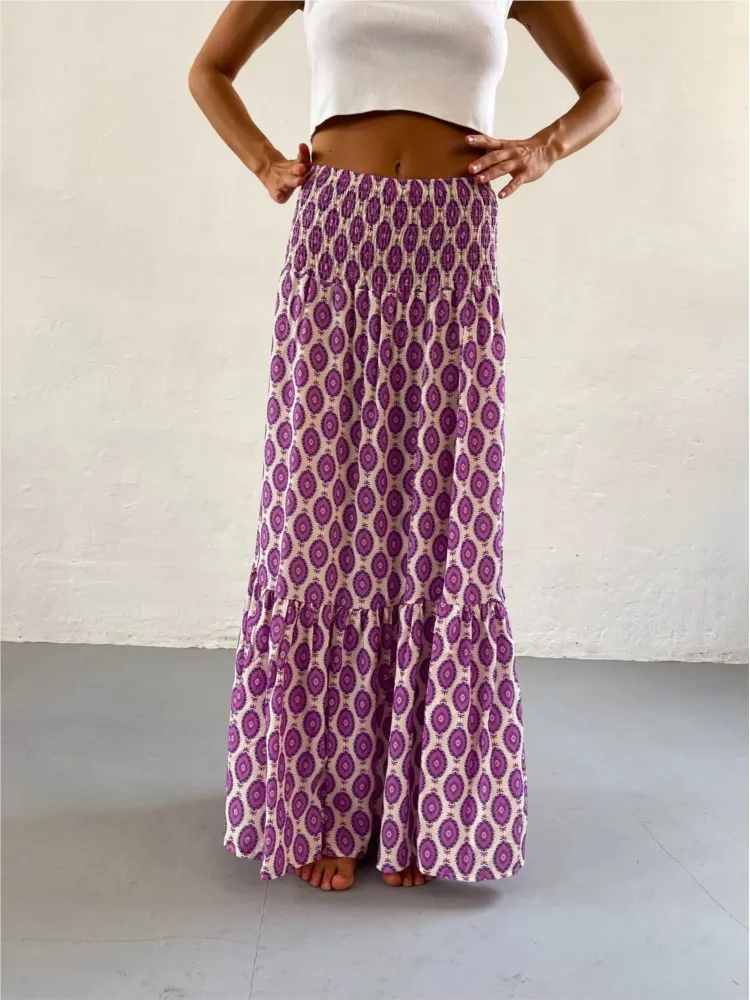 2025 Fashion Women Skirts Spring Summer New Casual All-match Skirt Loose Elastic Waist Floral Print Ethenic Style Boho Skirt