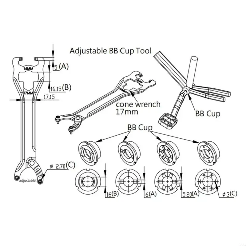 G88A 3 IN 1-Bicycle Bottom Bracket Wrench Bike Repair Tool Bike-Pack Accessories