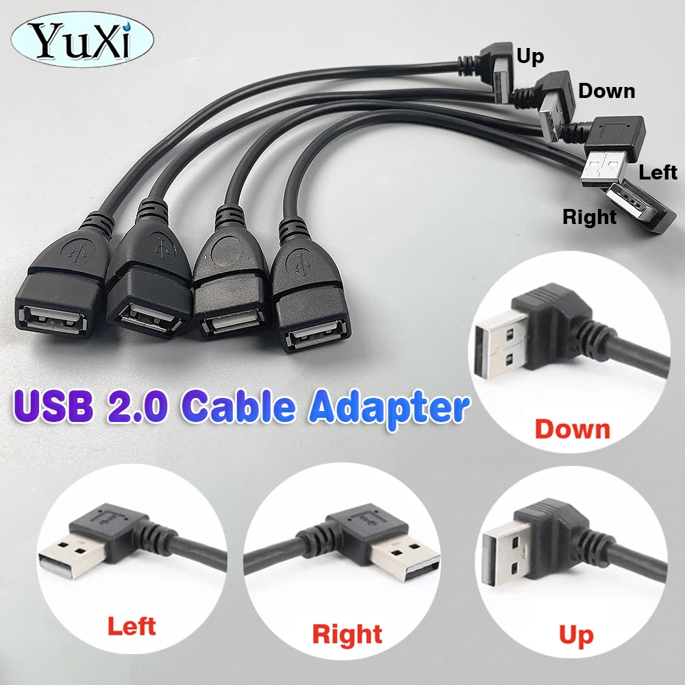 

1 piece USB 2.0 Female to Male 90 Angled Extension Cable Adaptor USB2.0 Right Left Down Up 21CM Black Cable Cord Adapter