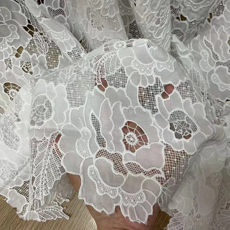 

New water-soluble milk silk rose hollow lace embroidered fabric for women's dresses; lace fabric sold by the yard
