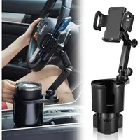 Soporte para teléfono con portavasos 2 en 1 – 360 ° Expansor de brazo largo giratorio para coche, soporte universal para teléfono inteligente para coche