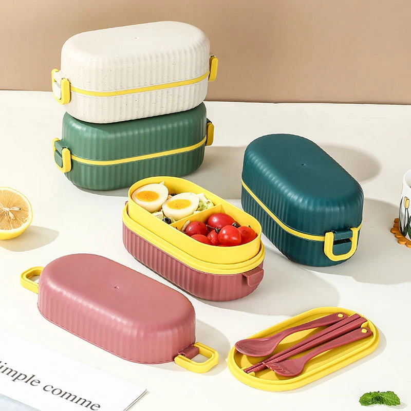 Portable Lunch Box For Kids Microwave Safe Plastic Bento Box With Compartments & Sauce Box Stackable Salad Fruit Food Container