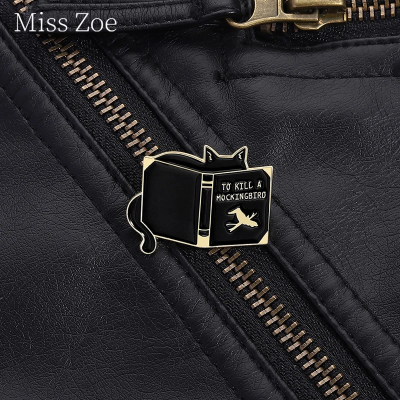 

The Black Cat Who Loves Reading Enamel Pin To Kill A Mockingbird Brooch Lapel Backpack Badge Jewelry Gift For Funny Friends