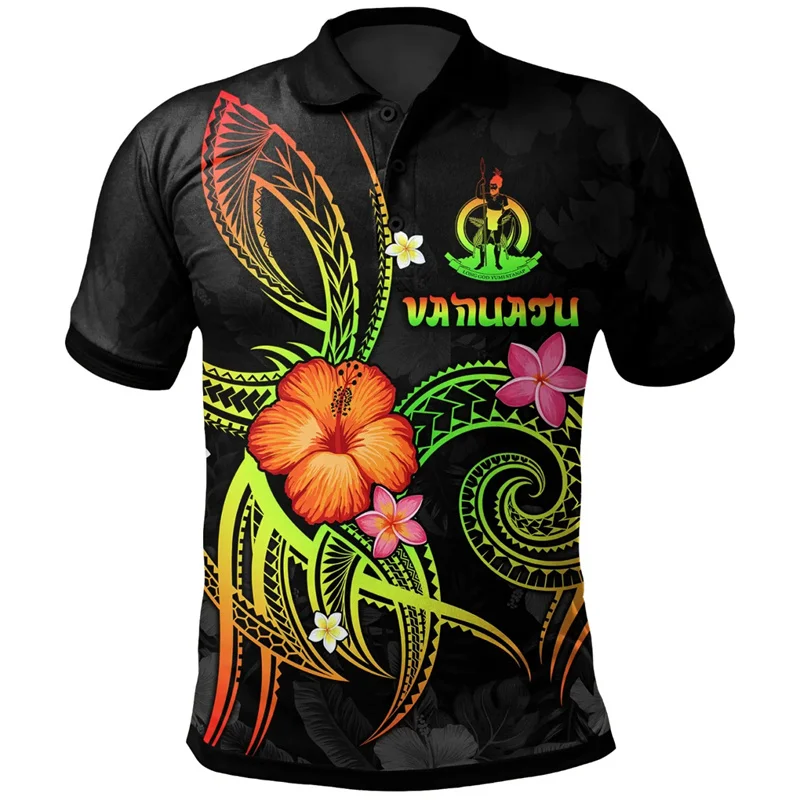 Hawaiian 3d Print Vanuatu Polo Shirt Men Summer Polynesian Pattern Short Sleeves Loose Lapel Tee Shirts Street Button T-Shirt