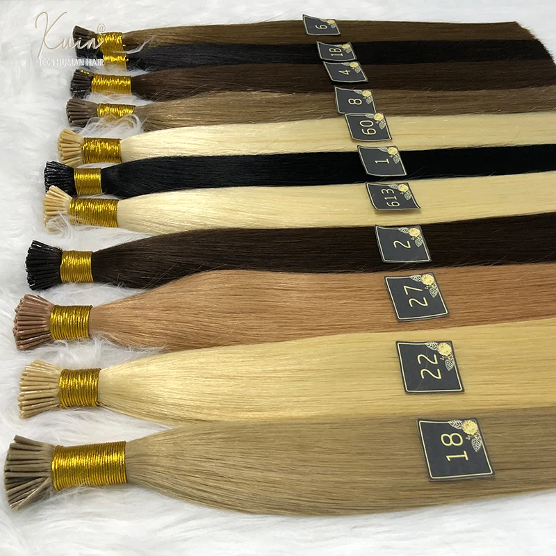 스트레이트 I TIp 헤어 익스텐션 천연 100% 실제 인간 퓨전 헤어 브라운 컬러 케라틴 PreBonded 캡슐 금발 헤어 번들